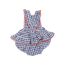 Load image into Gallery viewer, Navy Gingham Ric Rac Sunsuit
