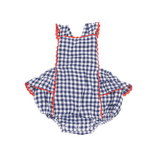 Load image into Gallery viewer, Navy Gingham Ric Rac Sunsuit