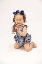 Load image into Gallery viewer, Navy Gingham Ric Rac Sunsuit