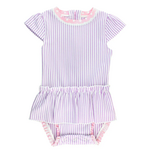 Load image into Gallery viewer, Lilac Seersucker Peplum Swimsuit