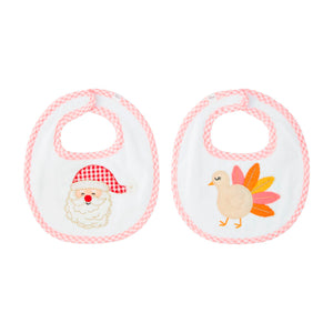 Reversible Thanksgiving & Christmas Bib (Pink)