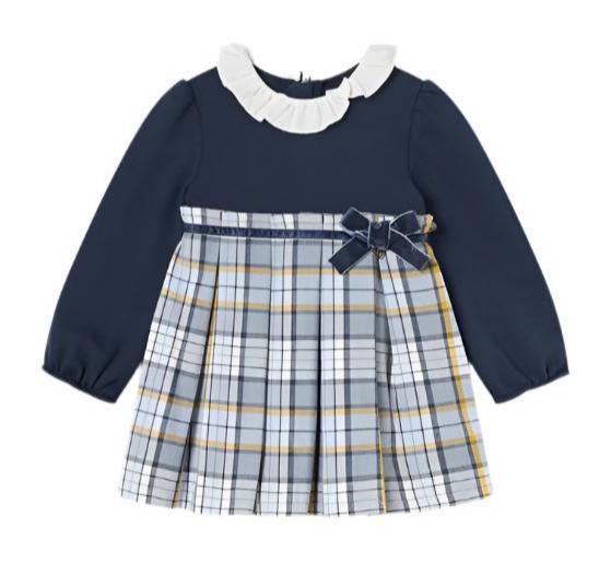 Mayoral Girls Check Dress Girls Toddler 18 Month Blue Cotton by Childrensalon