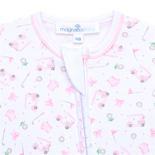 Load image into Gallery viewer, Little Golfer Print Ruffle Zip Footie