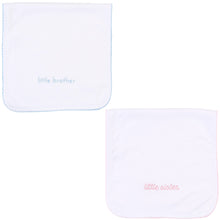 Load image into Gallery viewer, Little Sister &amp; Little Embroidered Brother Burp Cloth