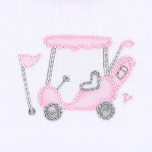 Putting Around Embroidered Footie Pink