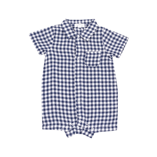 Navy Gingham Shortie Romper