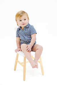 Navy Gingham Shortie Romper