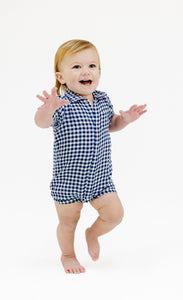 Navy Gingham Shortie Romper