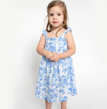 Load image into Gallery viewer, Roses In Blue Ruffle Sundress
