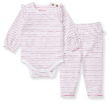 Load image into Gallery viewer, Slub Stripe Bodysuit Set Pink