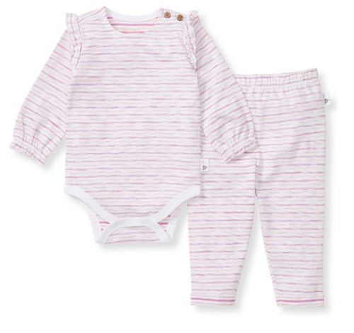 Slub Stripe Bodysuit Set Pink