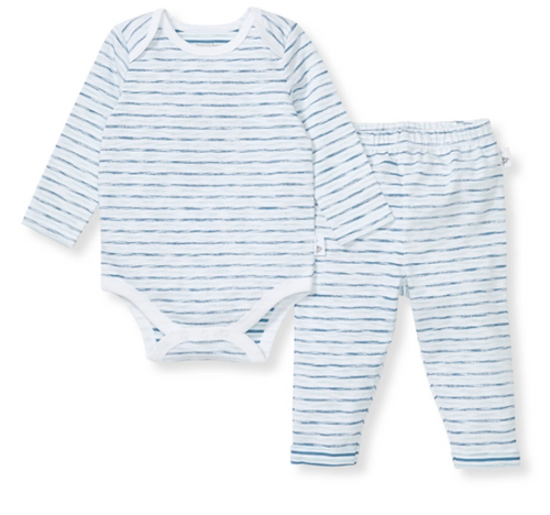 Slub Stripe Bodysuit Set Blue