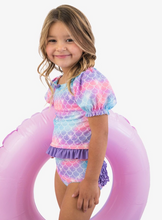 Load image into Gallery viewer, Shimmer Mermaid Tale Puff Sleeve Ruffle 2-Piece