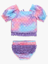 Load image into Gallery viewer, Shimmer Mermaid Tale Puff Sleeve Ruffle 2-Piece