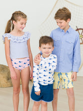 Load image into Gallery viewer, Navy Dolphin Hem Swim Trunk