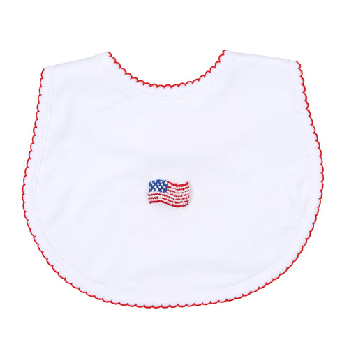 Red White Blue Embroidered Bib