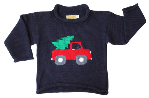 Pick Up Truck Christmas Tree Roll Neck Sweater