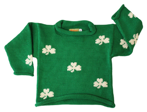 Green Shamrock Sweater Scattered Ivory Shamrocks